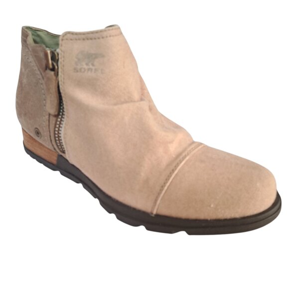 Sorel Major Low Women's Cream Beige Canvas & Suede Ankle Side Zip Bootie Sz 9 - Picture 1 of 7